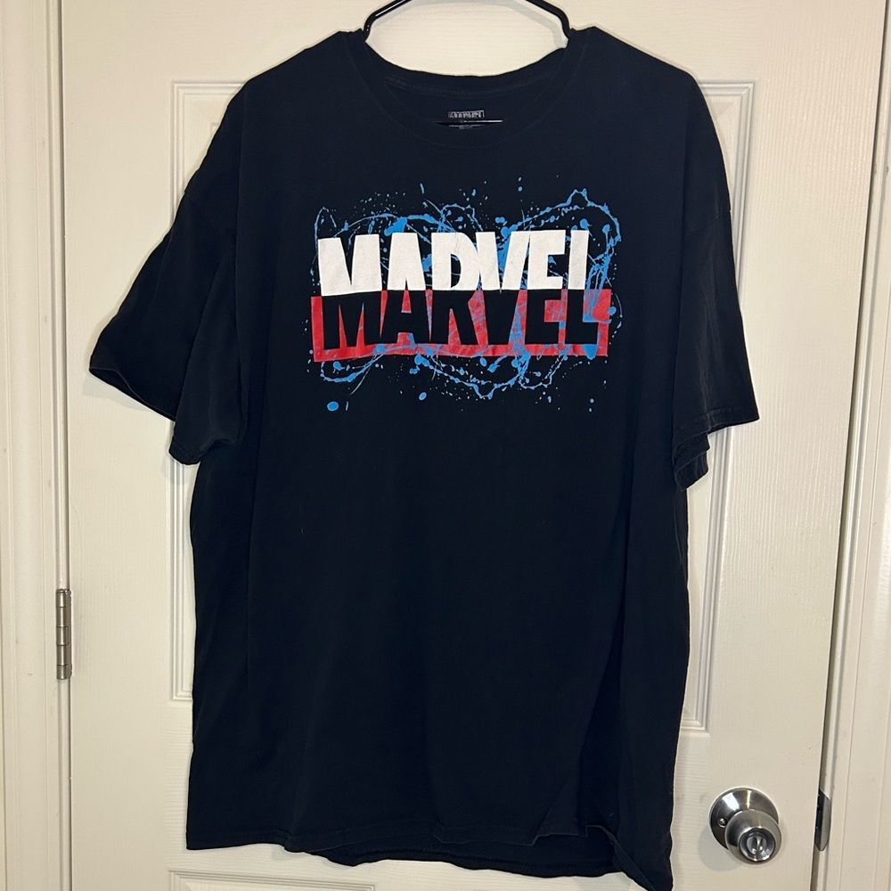 Marvel T Shirt Mens XXL Short Sleeve Black Blue Paint Splatter Print